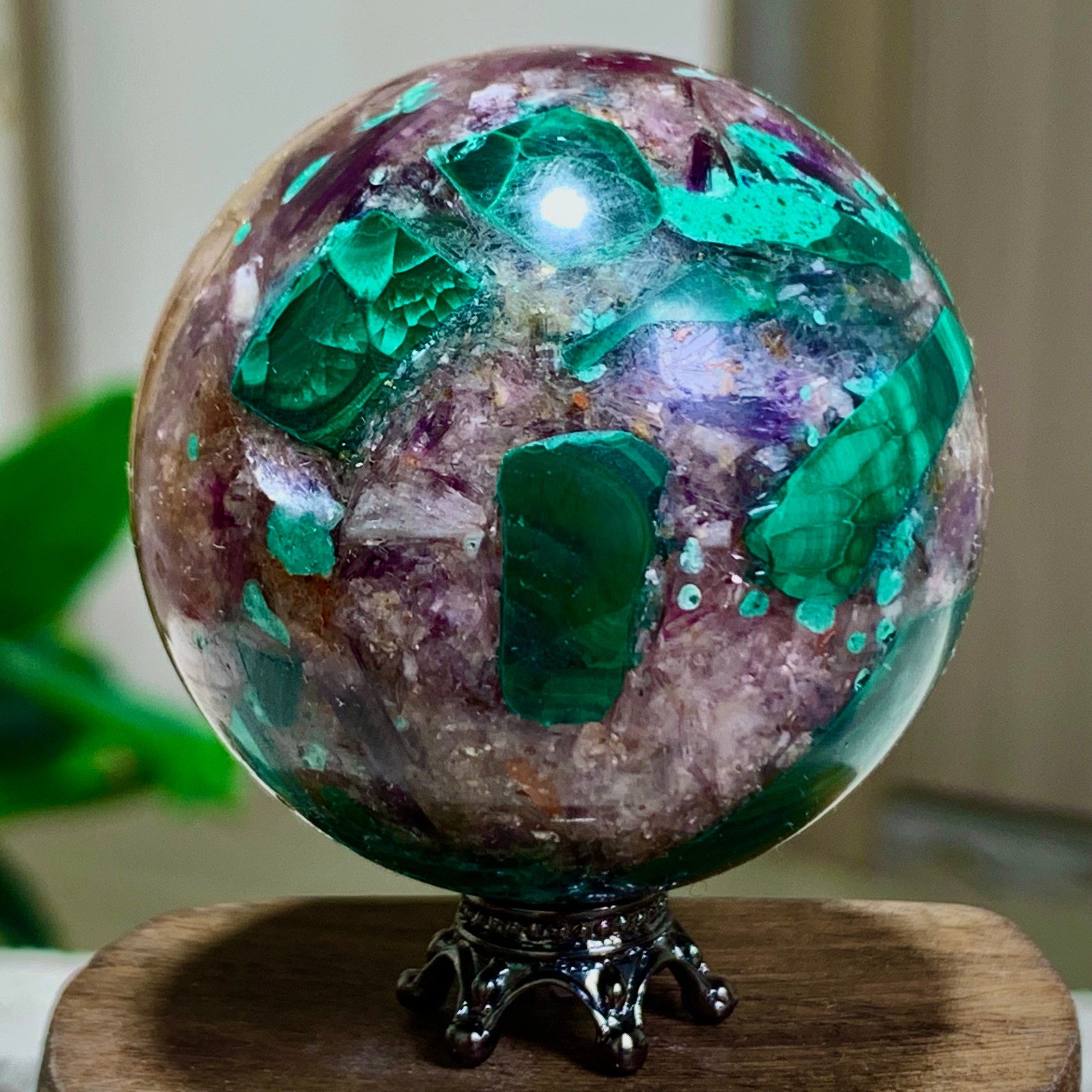 125G Newly discovered rare malachite purple mica symbiotic sphere restoration
