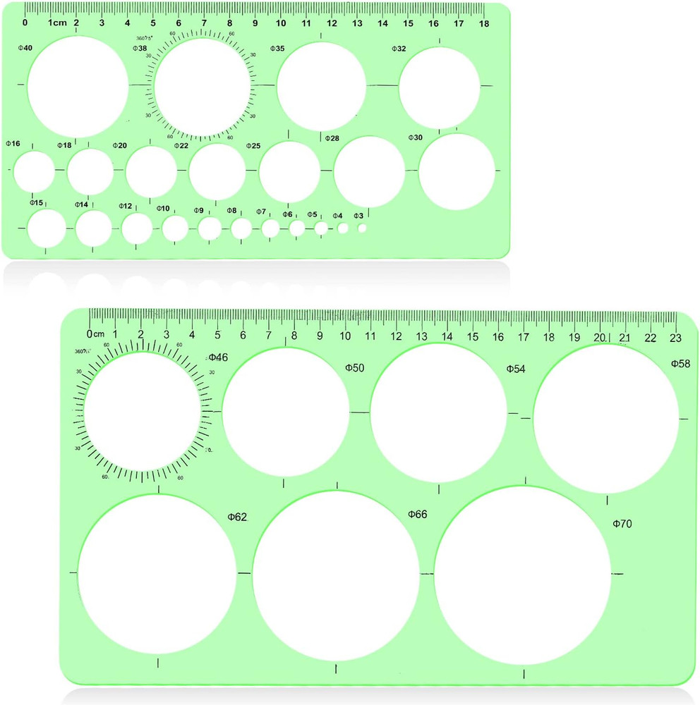 2 Pcs Circle Template for Drawing, Ruler Quilling Tool, round Hole Ruler Tool, M