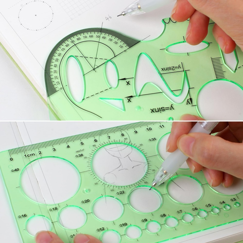 11PCS Geometric Drawings Templates, Drafting Stencils Measuring Tools, Transp...