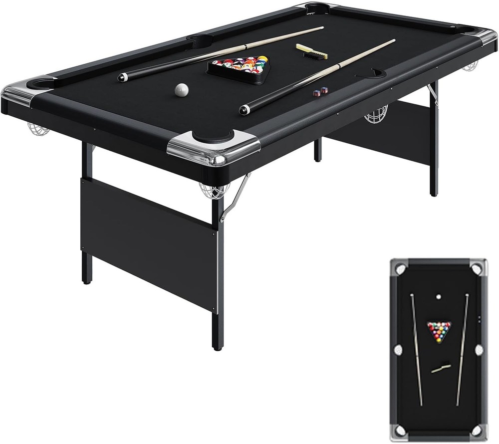 7FT Folding Pool Table Billiard Table w/ Cues Balls Triangle Chalk Brush Homeuse