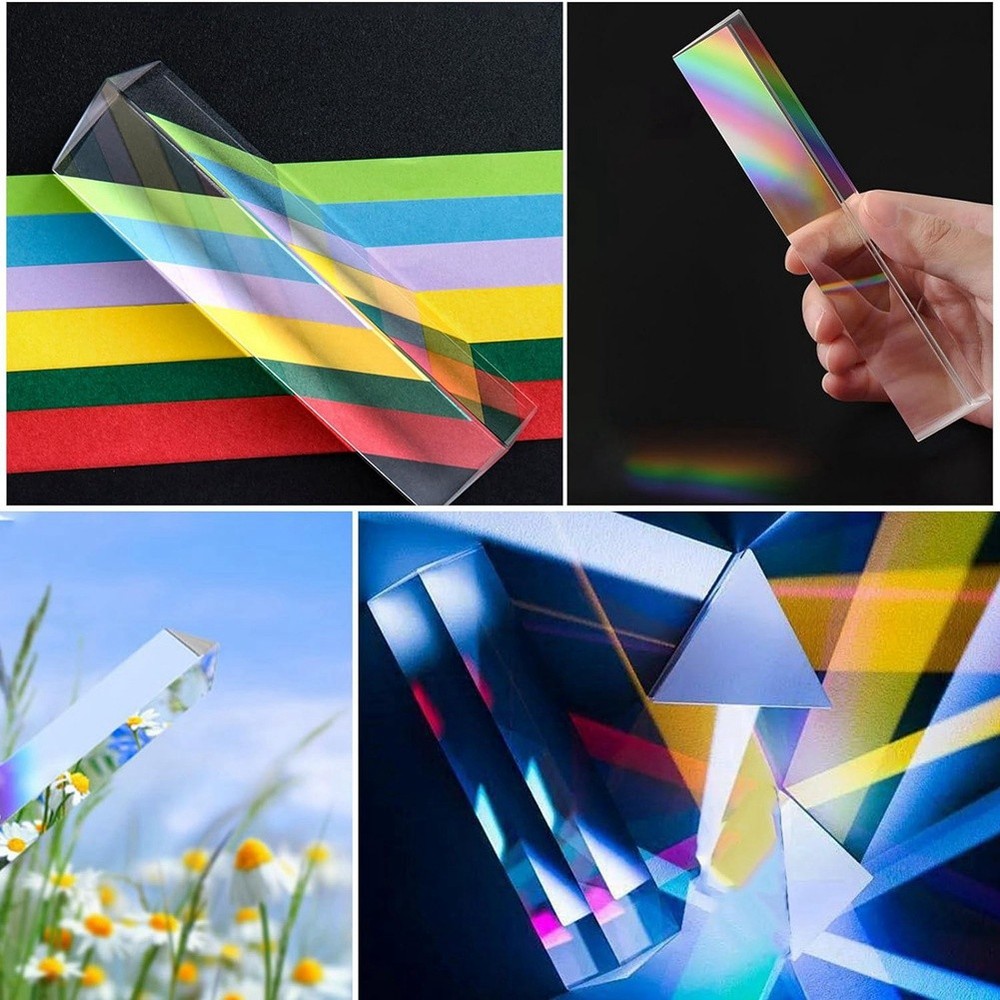 2Pcs Clear Triangular Prism,6&1In Lengths Optical Prisms for Teaching Light6644