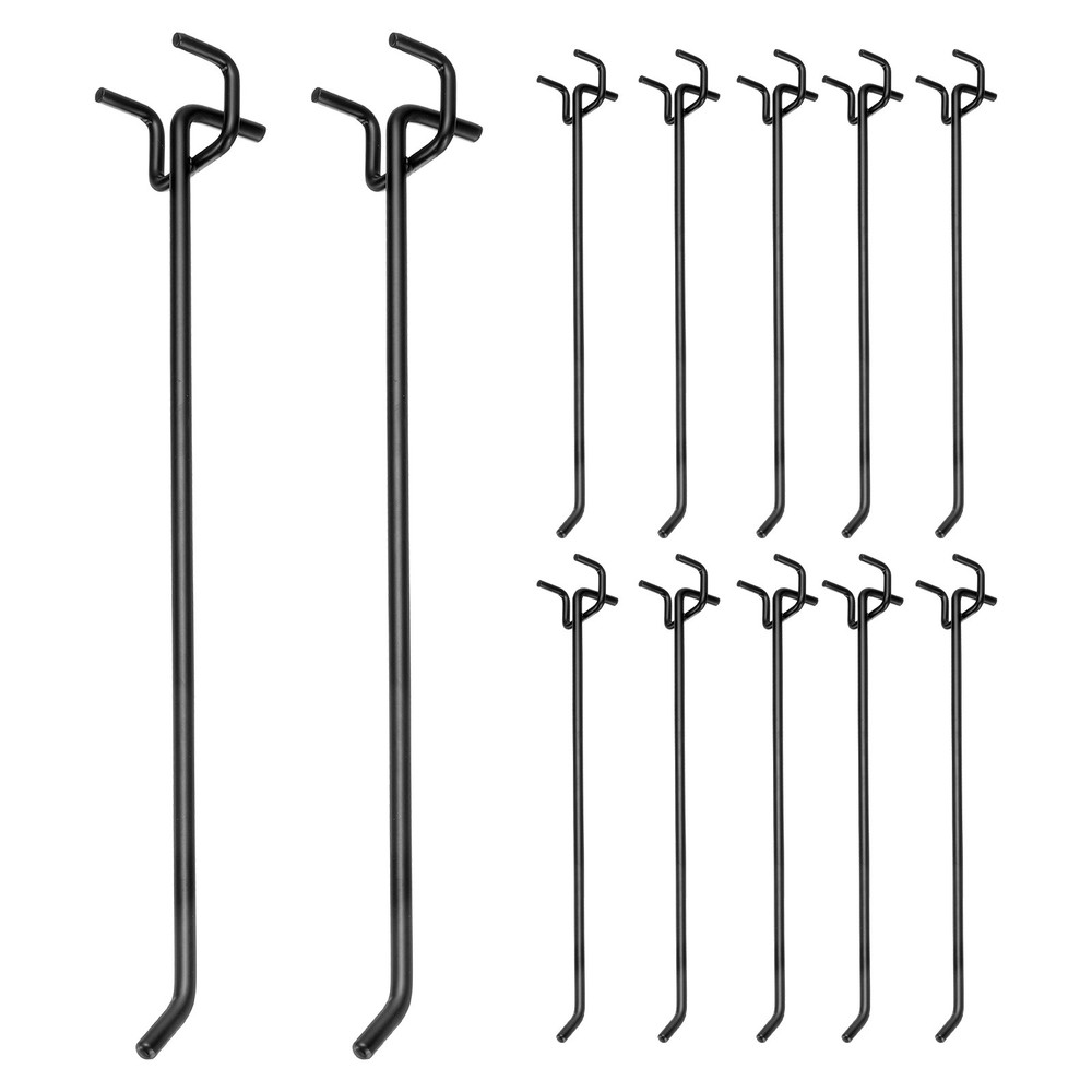 12 Pcs Pegboard Hooks, 9.8" Peg Board Hooks Kit, Black (1.2mm)