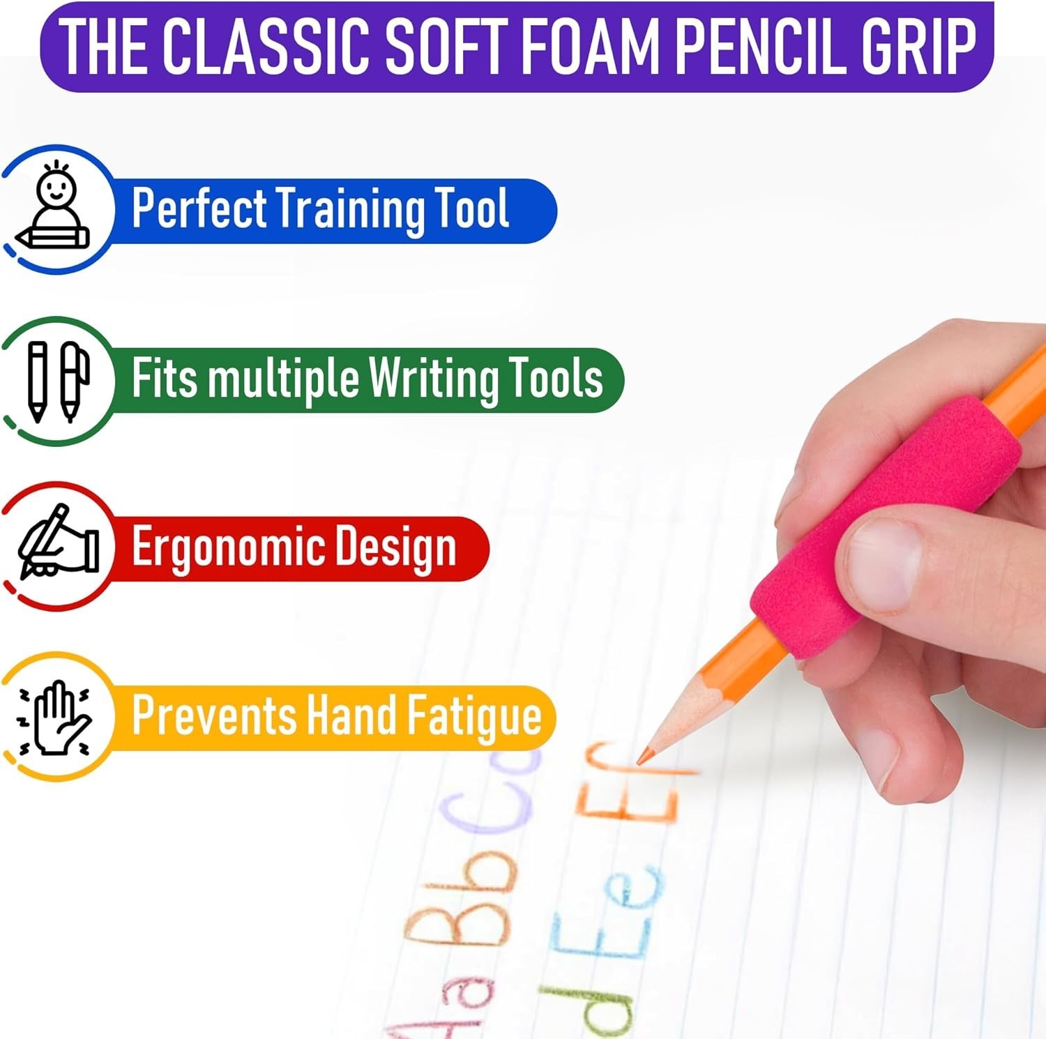 Ergonomic Pencil Grips 12 Pack Assorted Colors for Left & Right-Handed Use