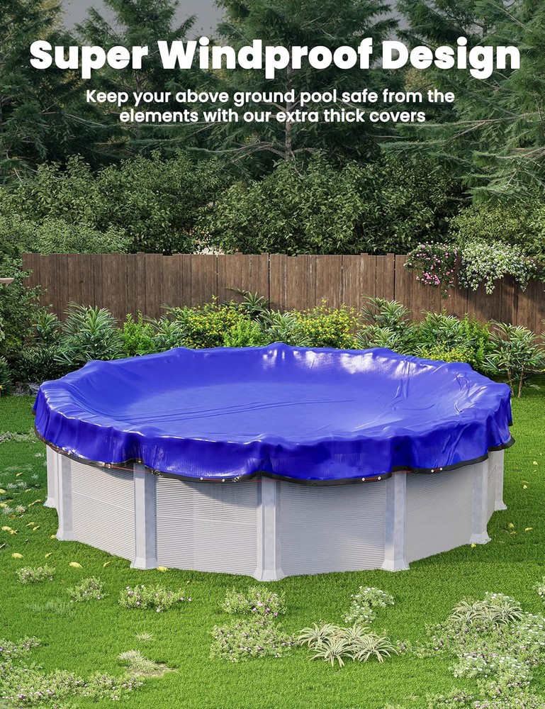 POOLHACKER Winter Pool Cover 15FT/18FT/21FT/24FT Round Above Ground - Round Pool