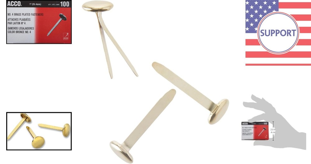 Eco-Friendly Brass Paper Fasteners, 100 Count - 1" for Secure Document Holding