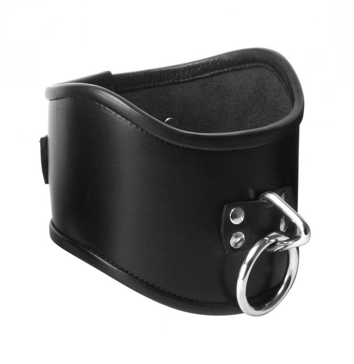 Strict Leather Locking Posture Collar with O-Ring BDSM Slave Training