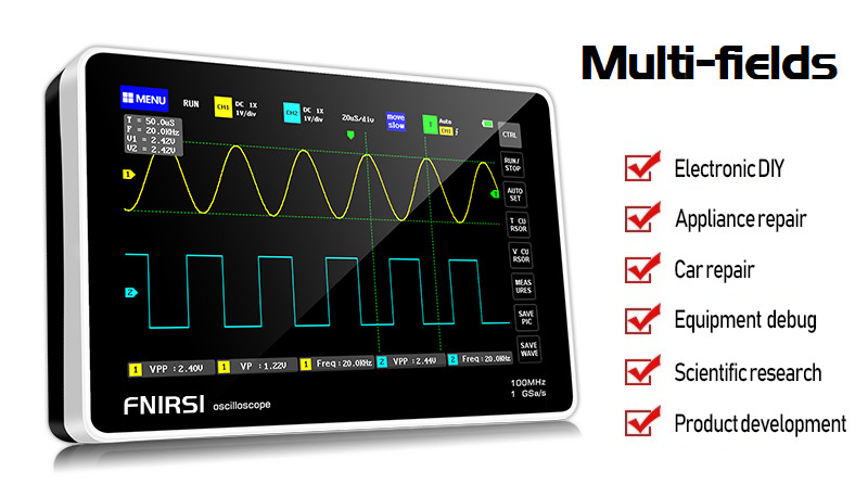 FNIRSI 1013D Plus 7" Touch Panel Digital Oscilloscope 2CH 100MHz Bandwidth 1GS