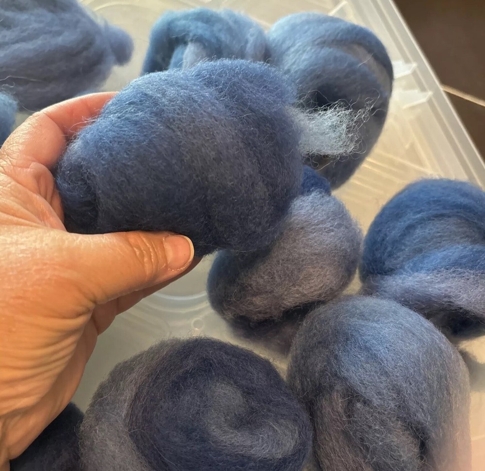 Assorted Wool Dyed Blues Teals Multicolor Roving Fiber Ready to Spin Wool