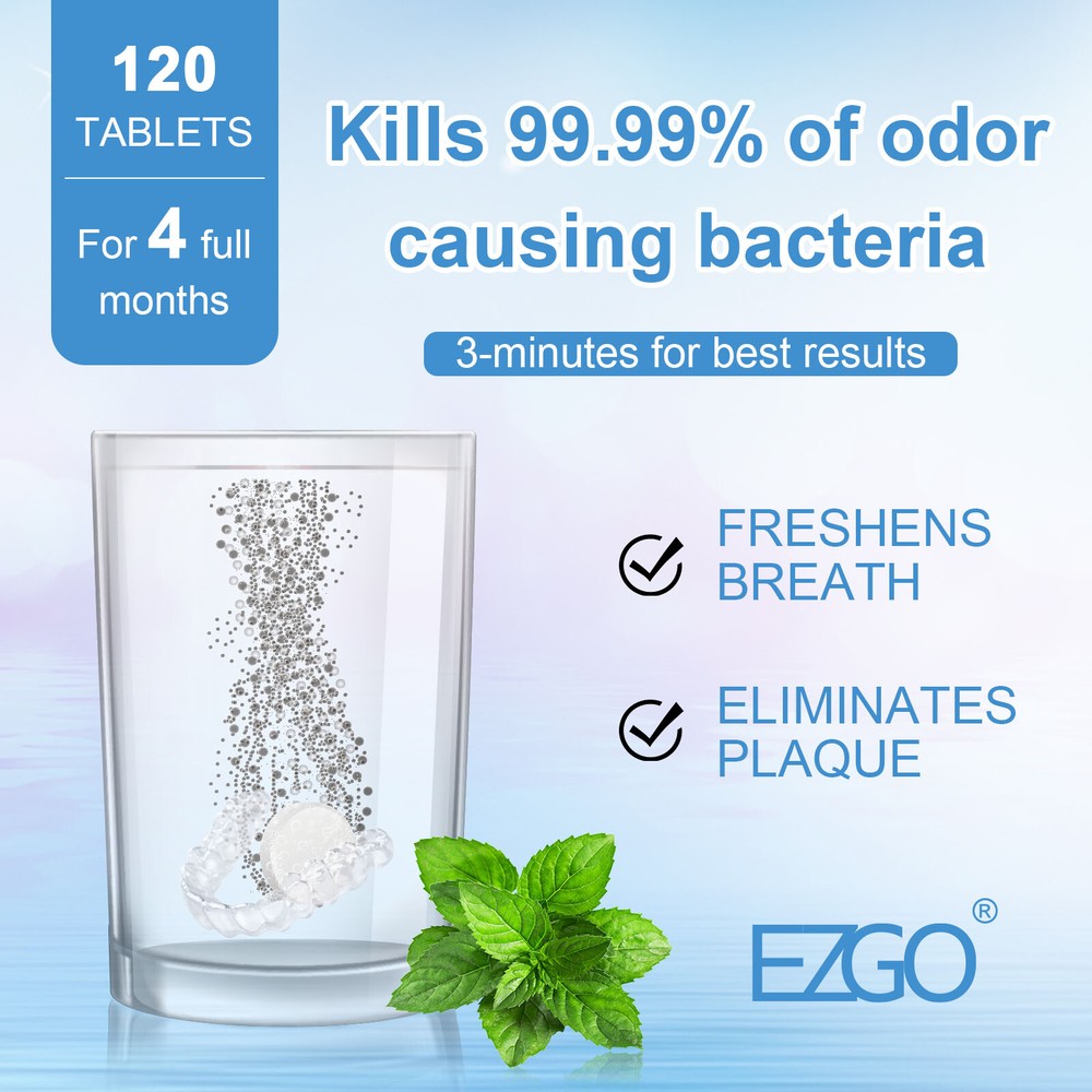 EZGO Denture & Retainer Cleaner Tablets Minty Plaque Remover Tablets 120 Count
