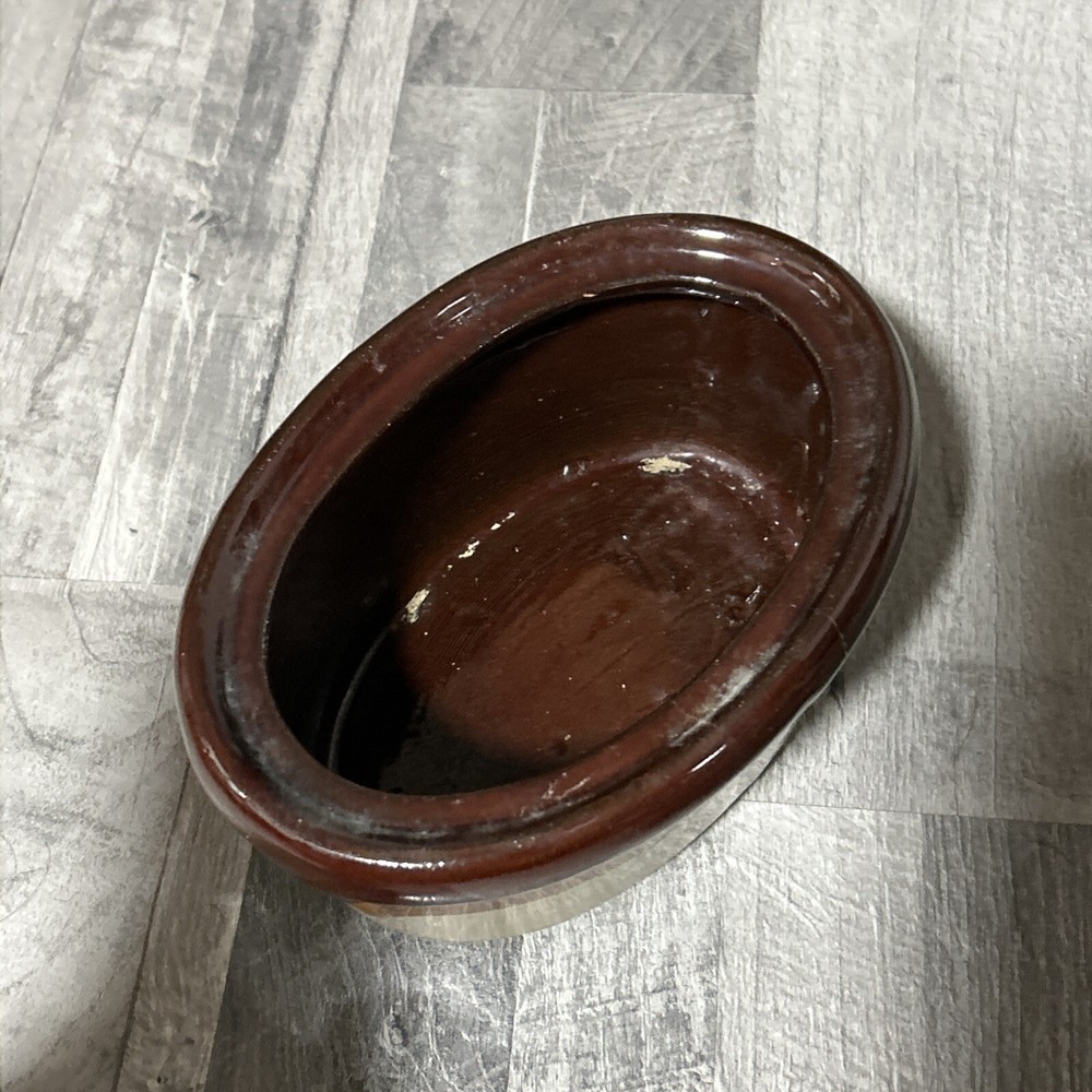 Vintage Two-Tone Brown Ceramic 1 Quart Covered Casserole