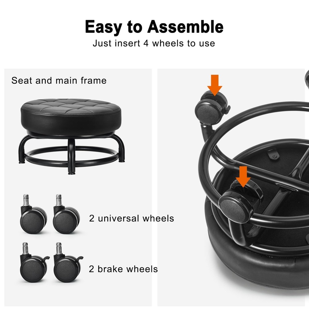 Low Roller Seat Low Height Rolling Stool PU Leather Rolling Stool, Style 3
