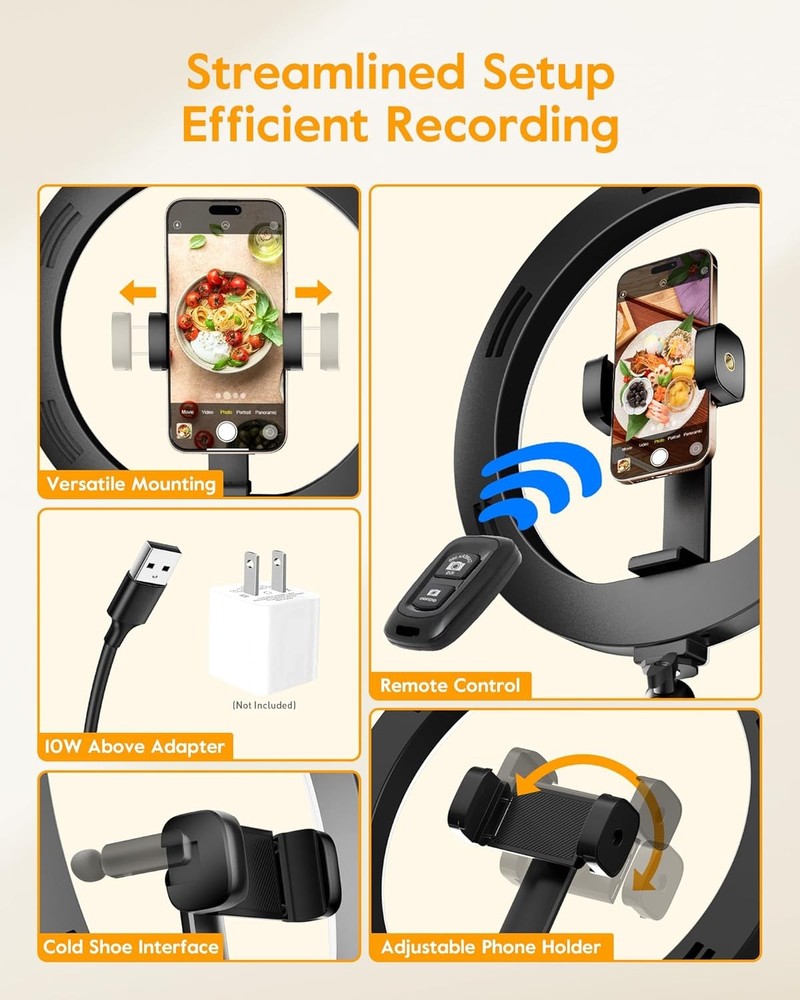 Ring Light with Stand for Desk,Adjustable Overhead Phone Mount