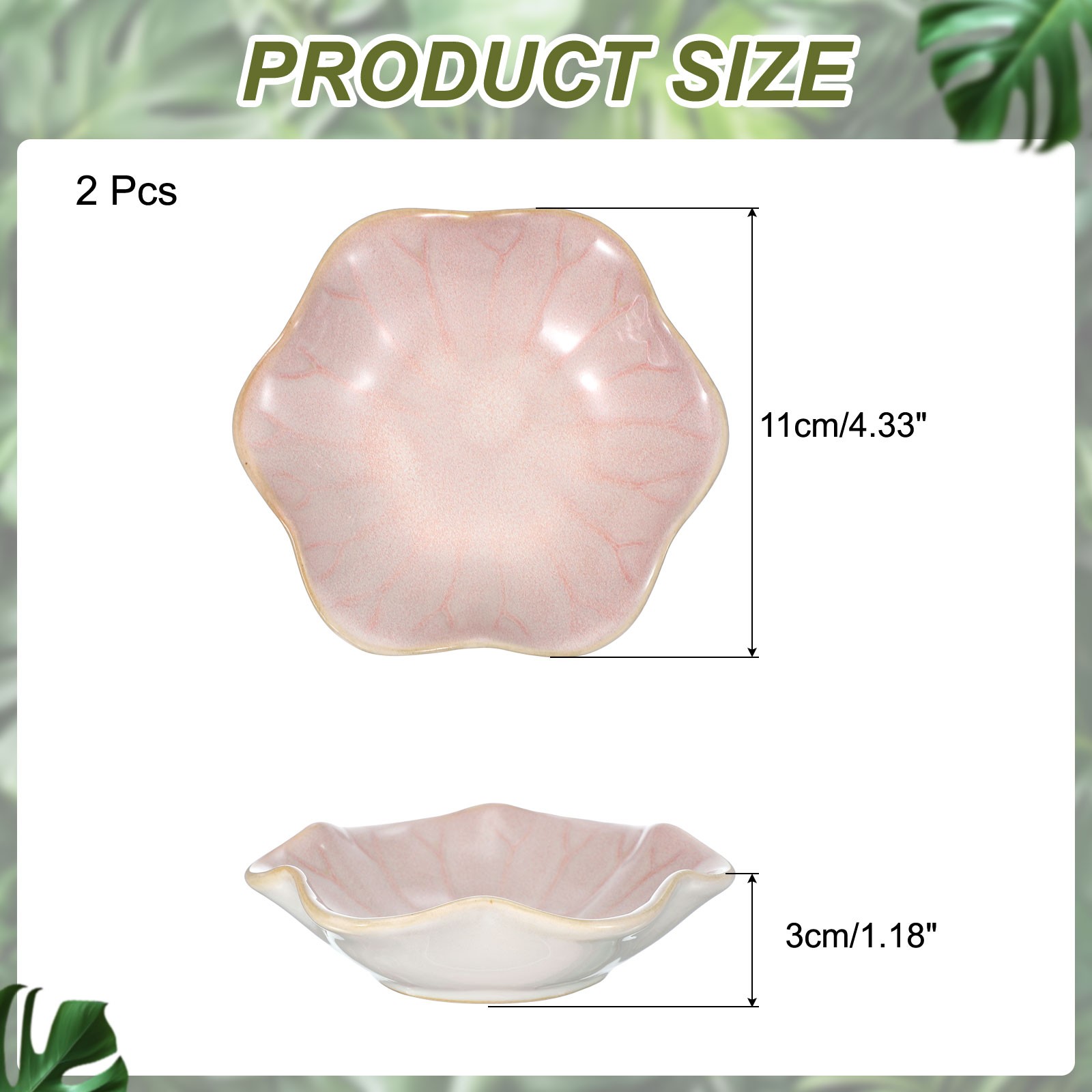 2Pcs Ceramics Jewelry Plate, Lotus Shape Small Ring Tray Key Holder Bowl, Pink