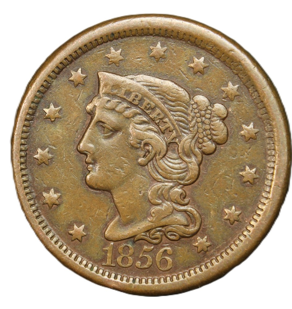 1856 large cent upright 5- Choice AU- SMH1091