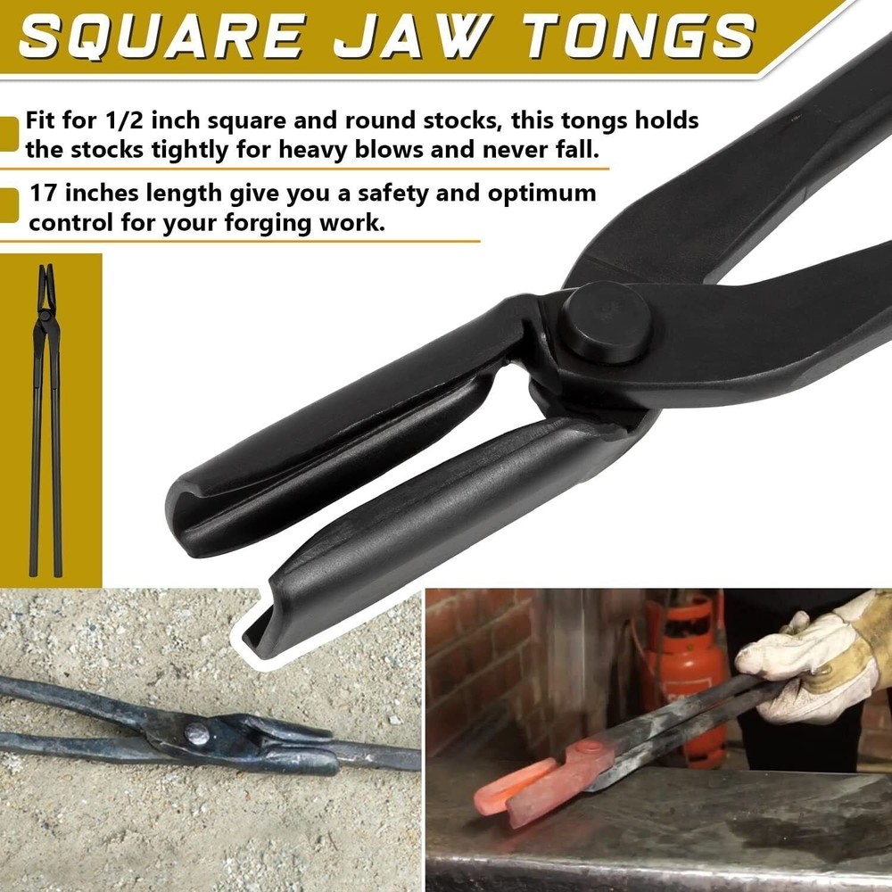 Blacksmith Tools Set Flat,Square Jaw, Bolt,Blade,Wolf Jaw Tongs for Knife Making