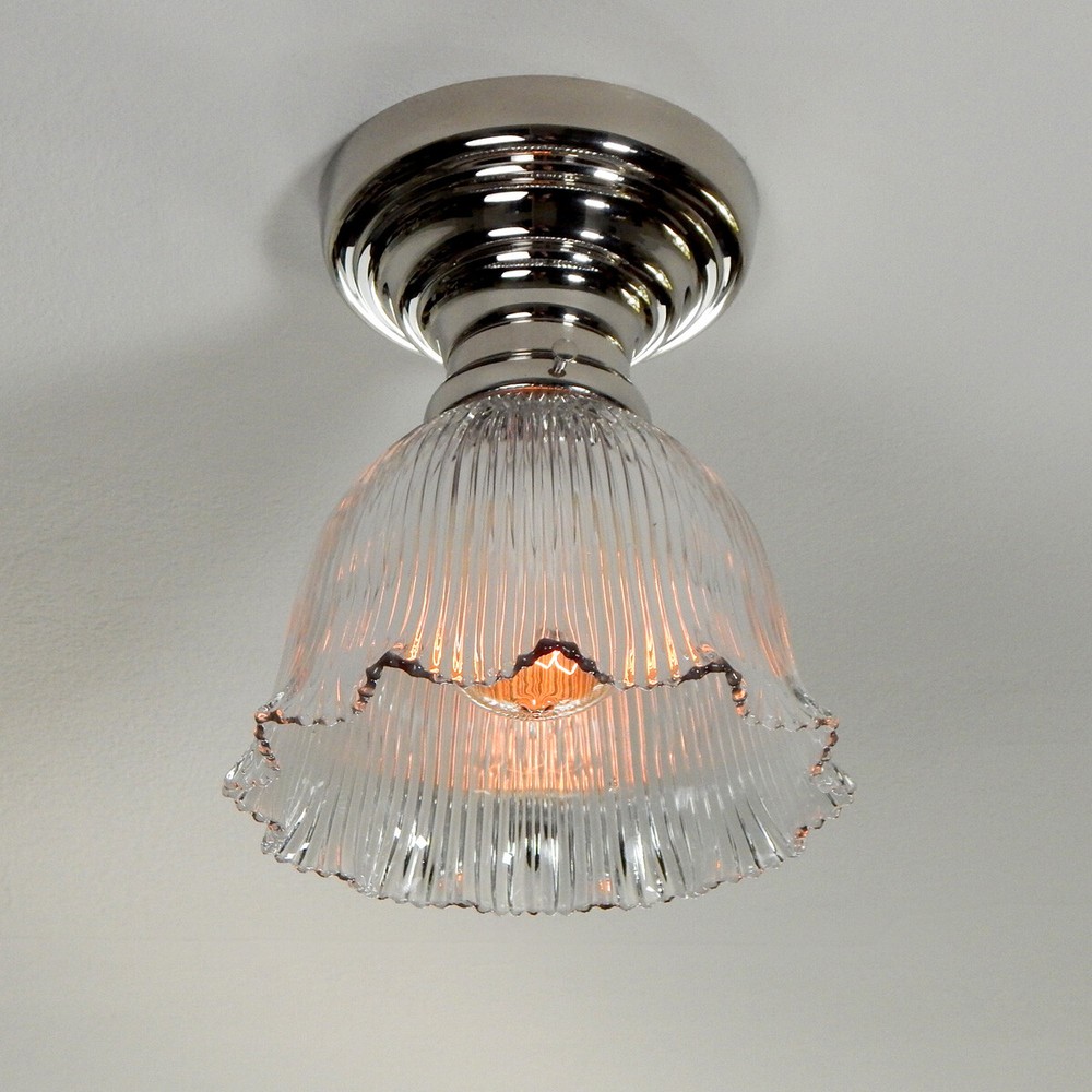 Restored Antique Semi-Flush Mount Solid Brass Ceiling Light Fixture with Glass H