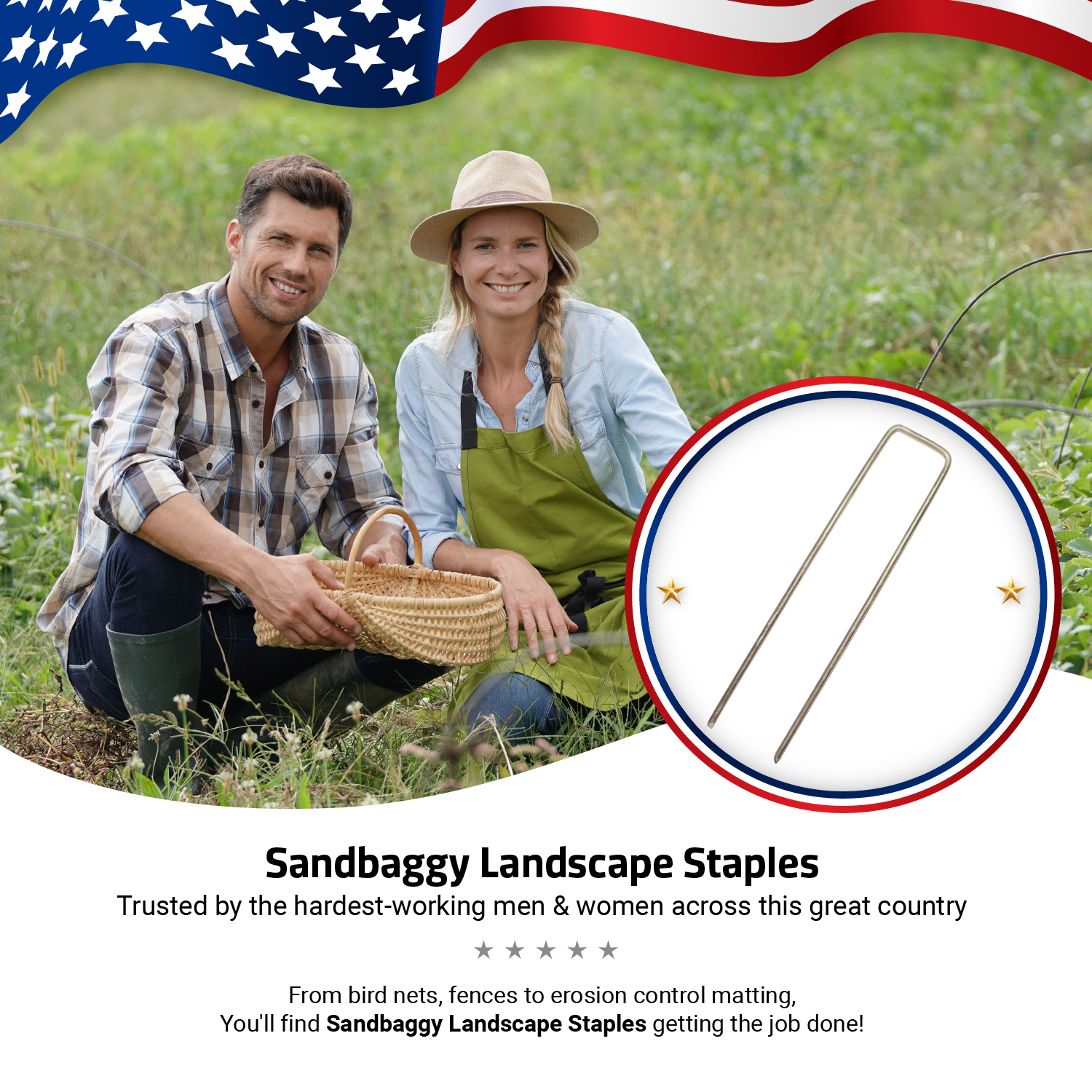 500 6-Inch Landscape Staples~SOD Staples Landscape Fabric Pins by Sandbaggy