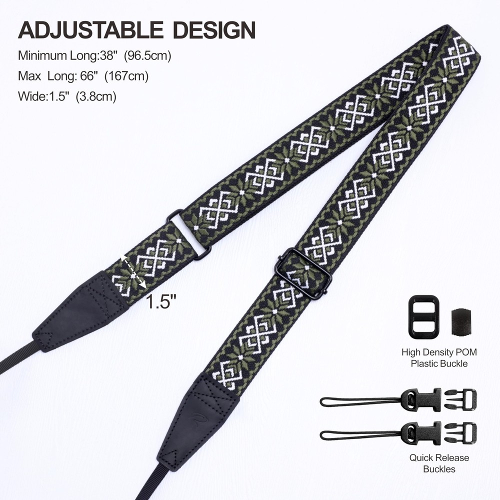 Adjustable Camera Strap - 1.5" Full Grain Leather Ends Camera Straps for Phot...