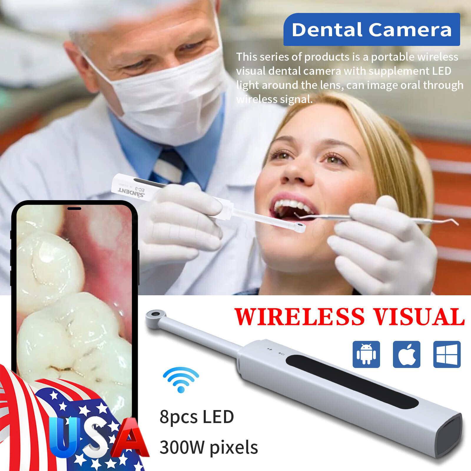 WiFi Dental Intraoral Camera Wireless 3.0 Mega Pixels HD Clear Image