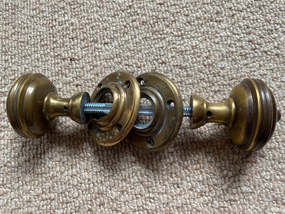 reclaimed Pair Of Vintage Solid brass  Door Knobs with Back plates