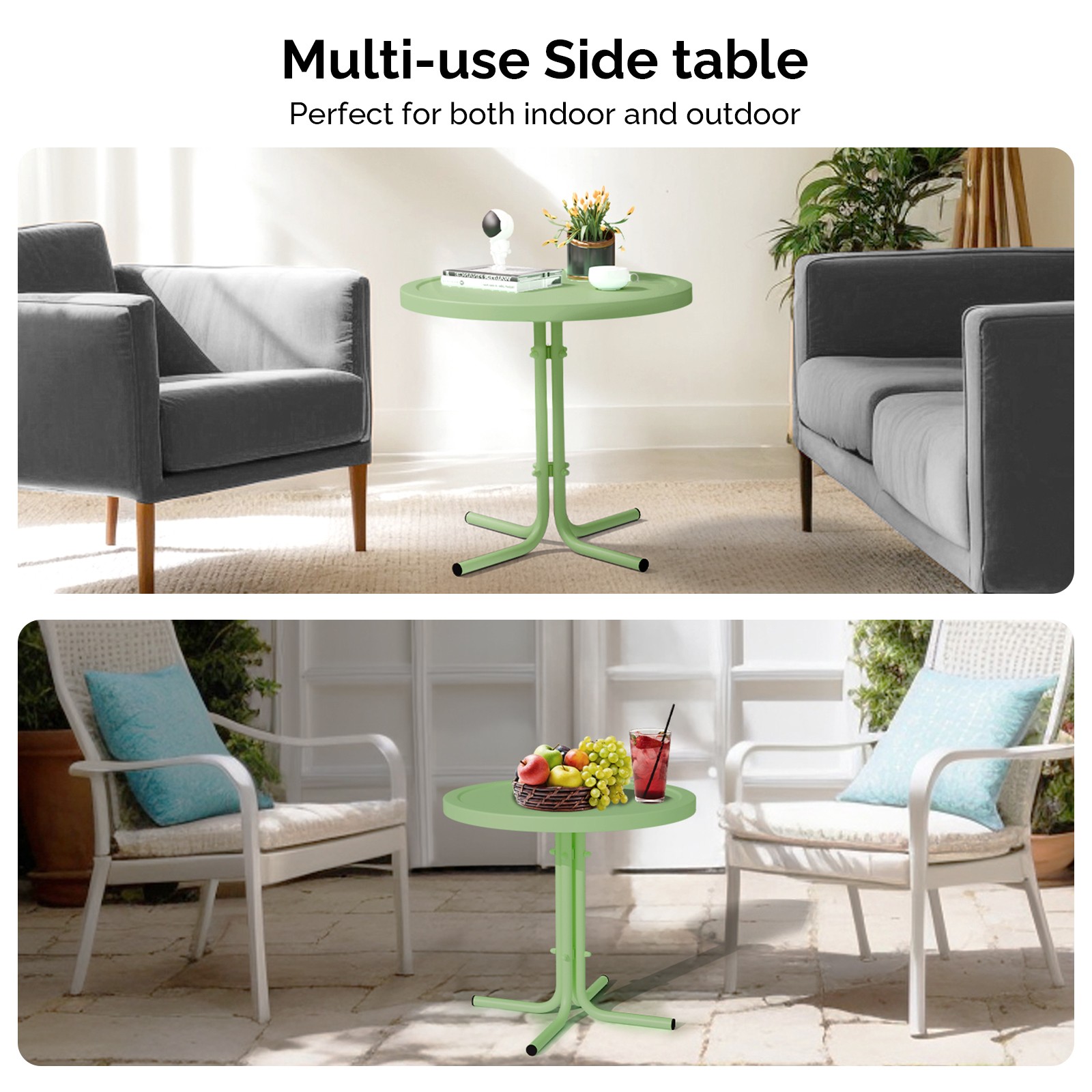 Portable 20in Green In/Outdoor Patio Coffee L-Shaped Legs Iron Side Table