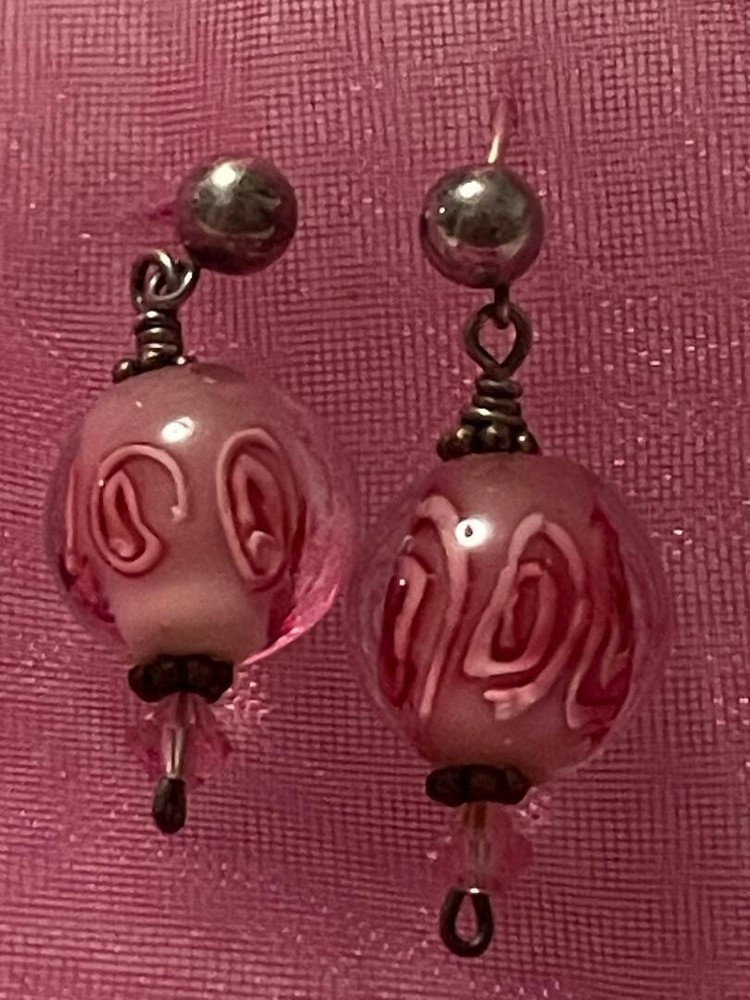 Pink Art Glass Drop Earrings