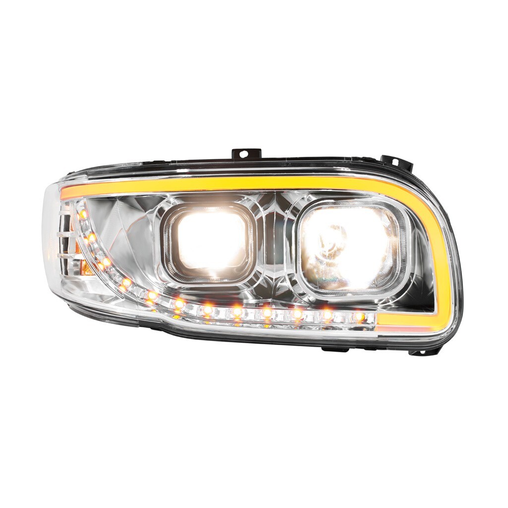 Headlight w/ LED Turn Signal Light Bar f/ Peterbilt 388/389/567-Chrome-Passenger