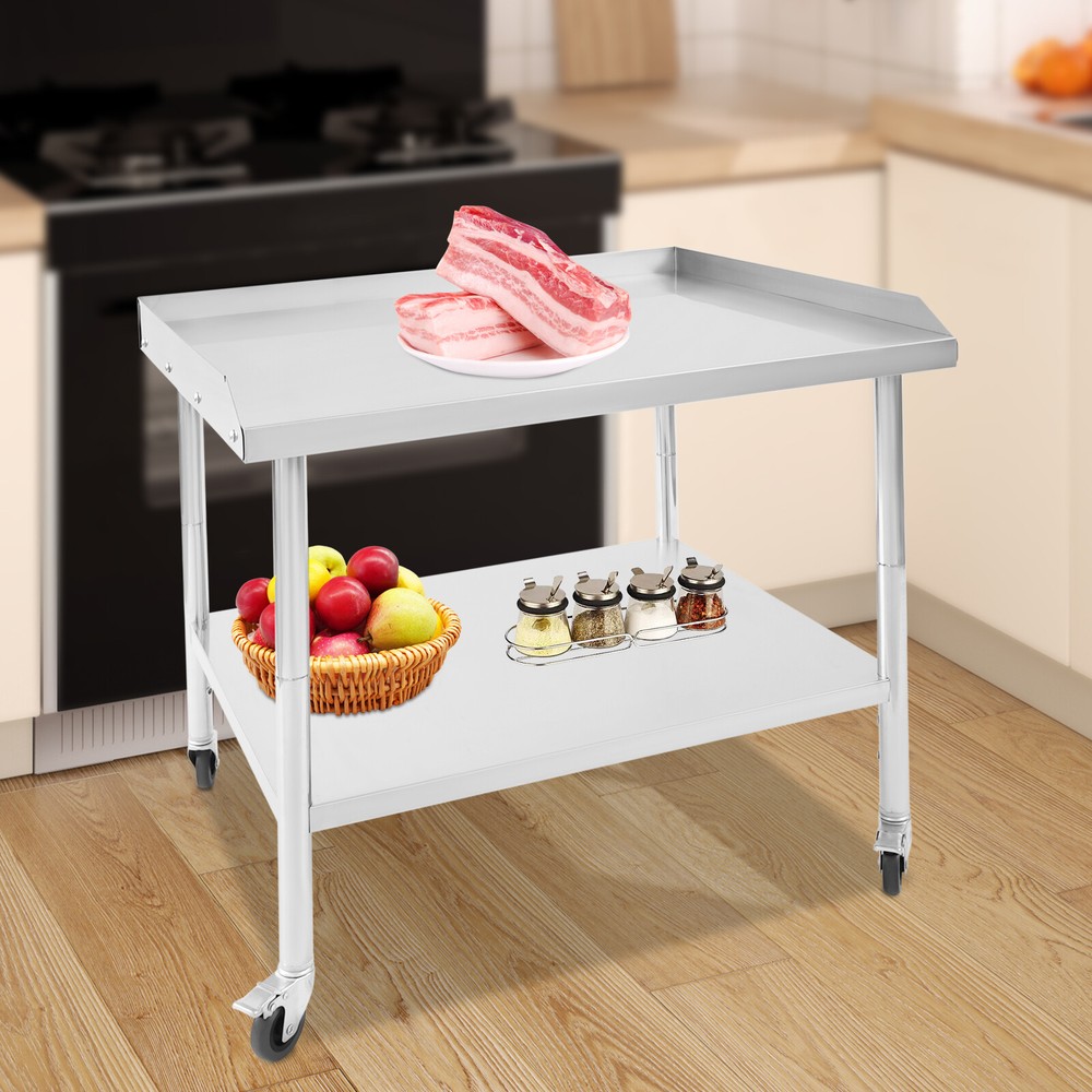 2-tier Work Table Stainless Steel Work Table Kitchen Prep Table w/ Wheels