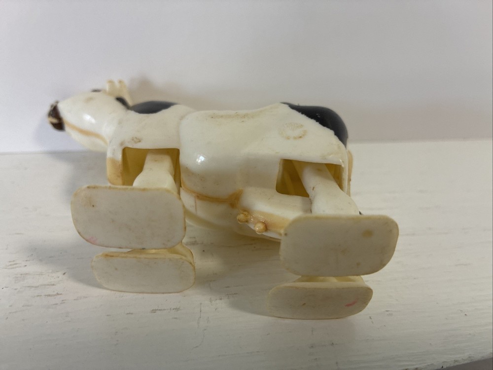 Antique Plastic Self Gravity Walking Holstein Cow B&W 1950's