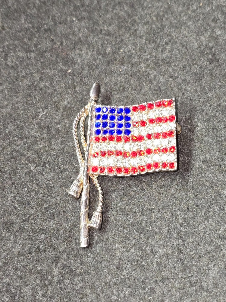 WWII Patriotic Rhinestone Flag Pin