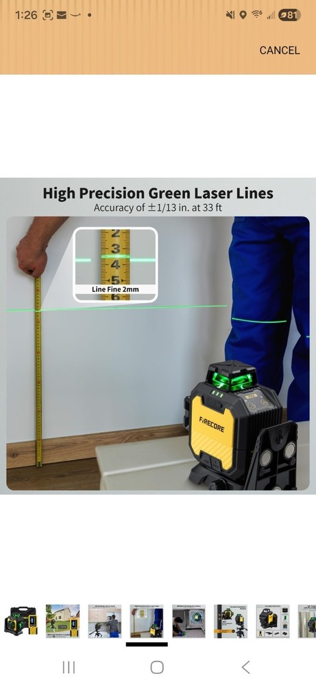 Firecore Laser Level with Receiver Kit, 1/13" High Accuracy, Laser Level 360...
