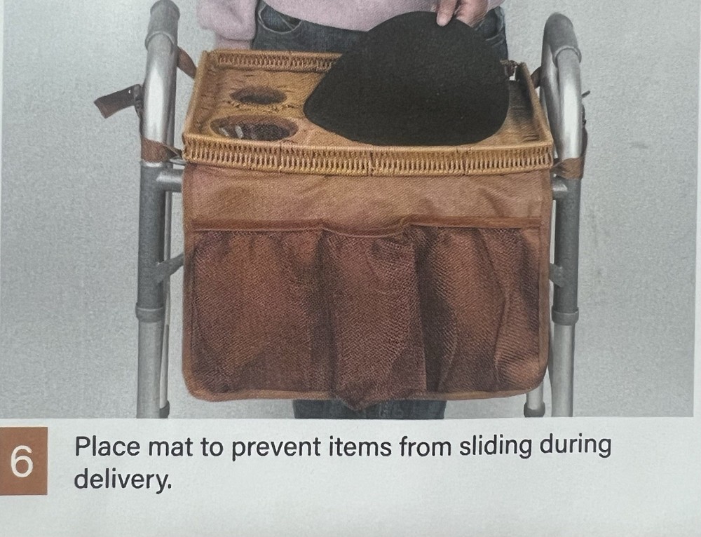 Wicker Mobility Table Tray For Folding Walker Cup Holder 3 Front Section Storage