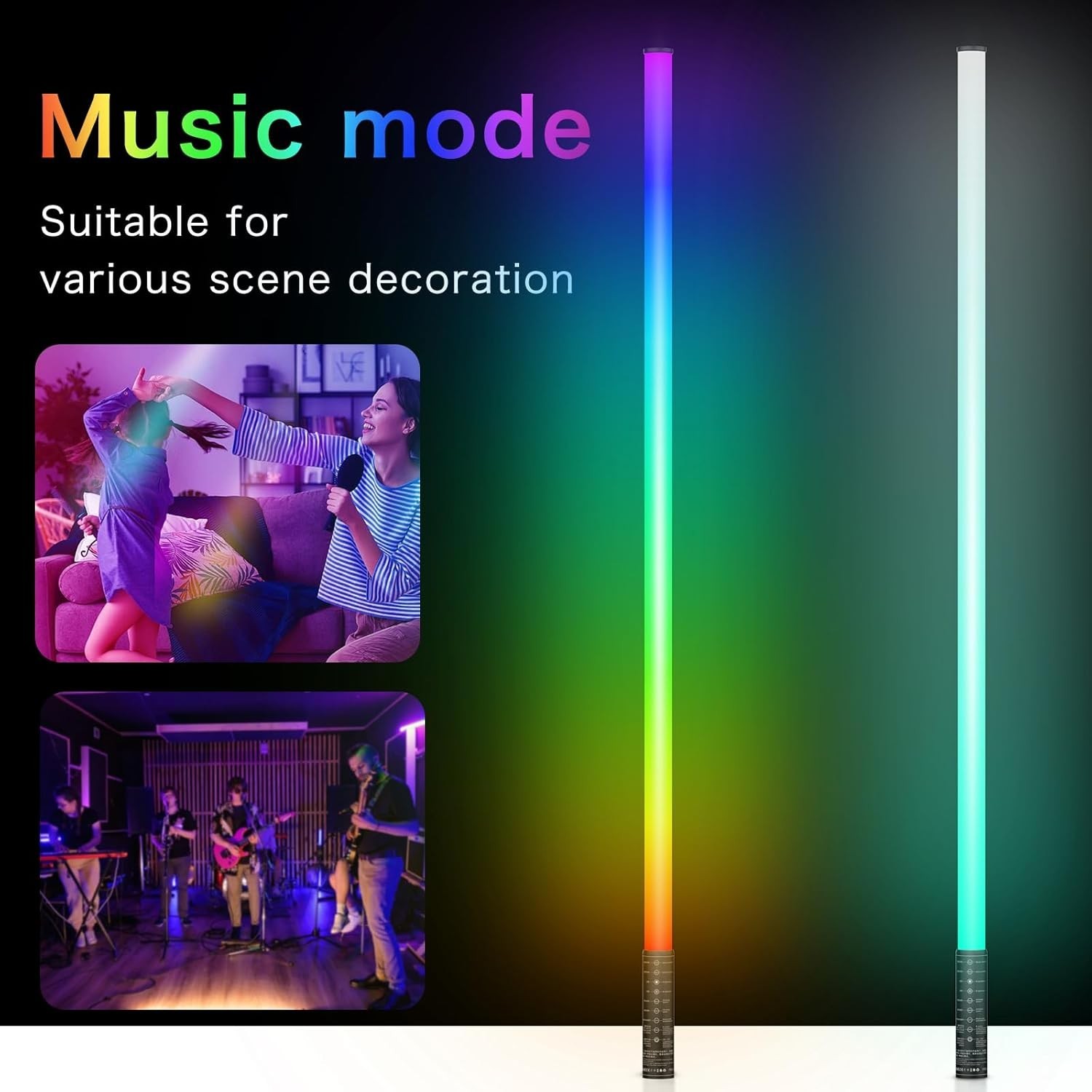 4 Pack RGB Tube Light with Tripod, Battery Powered 18W 4ft LED Video Light, Port