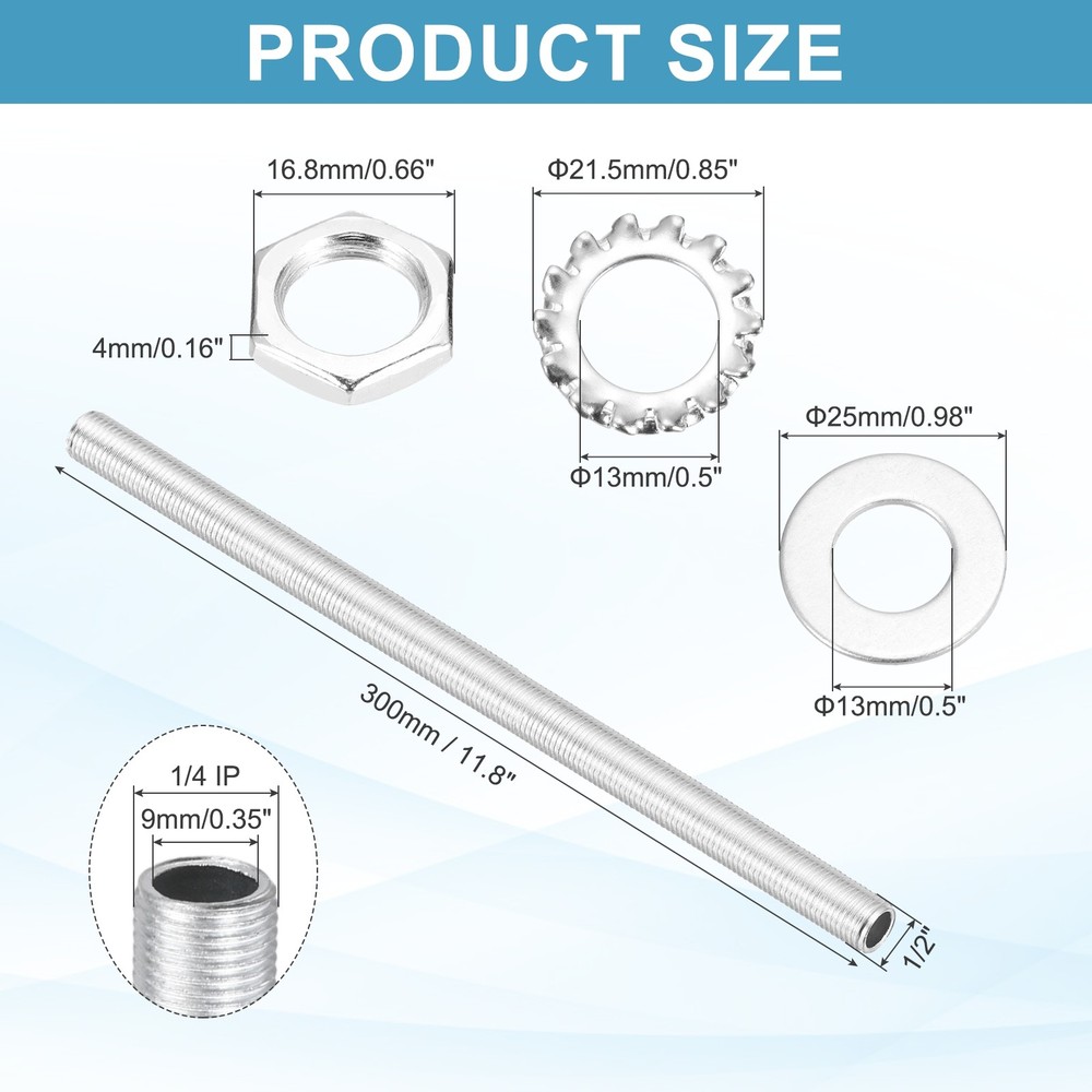 28Pcs 11.8" 1/4IP Lamp Pipe Kit with Lock Nuts Washers for Assembly, Silver