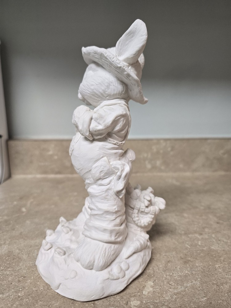 Unpainted Ceramic Bisque Mold Form Easter Rabbit Farmer With Shovel 8" Craft