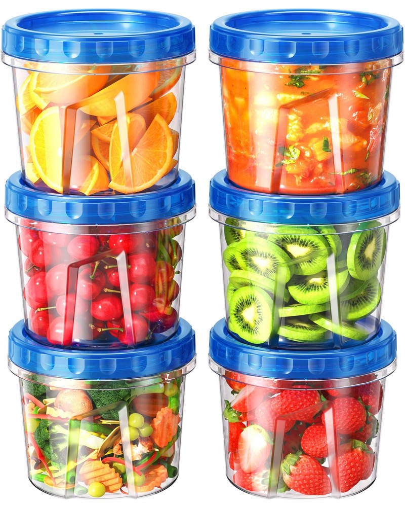 6 Pack-24 oz Freezer Storage Containers, Plastic Food Storage Containers with...