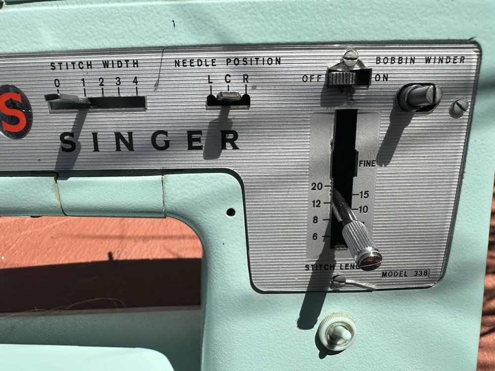 SINGER 338 Sewing Machine Blue Manual Attachments Case working AS IS!