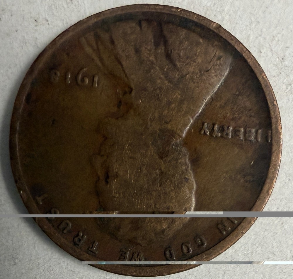 1918 Lincoln Wheat Penny Error On Ear & Neck (#497)