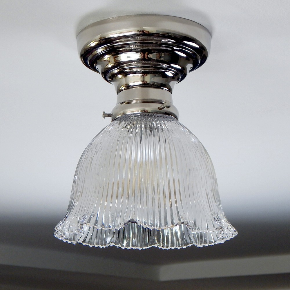 Restored Antique Semi-Flush Mount Solid Brass Ceiling Light Fixture with Glass H
