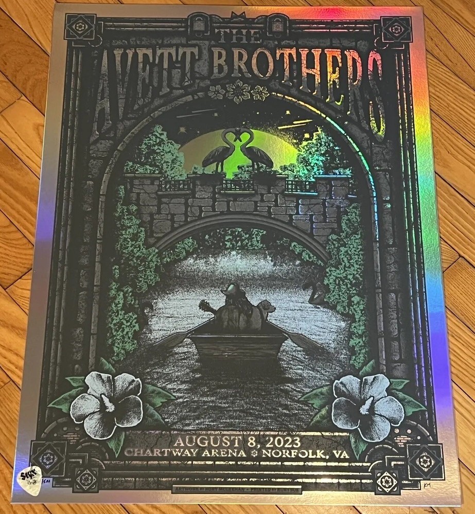 THE AVETT BROTHERS 2023  NORFOLK VA 8/8/23 OFFICIAL FOIL POSTER S/N  #x/5
