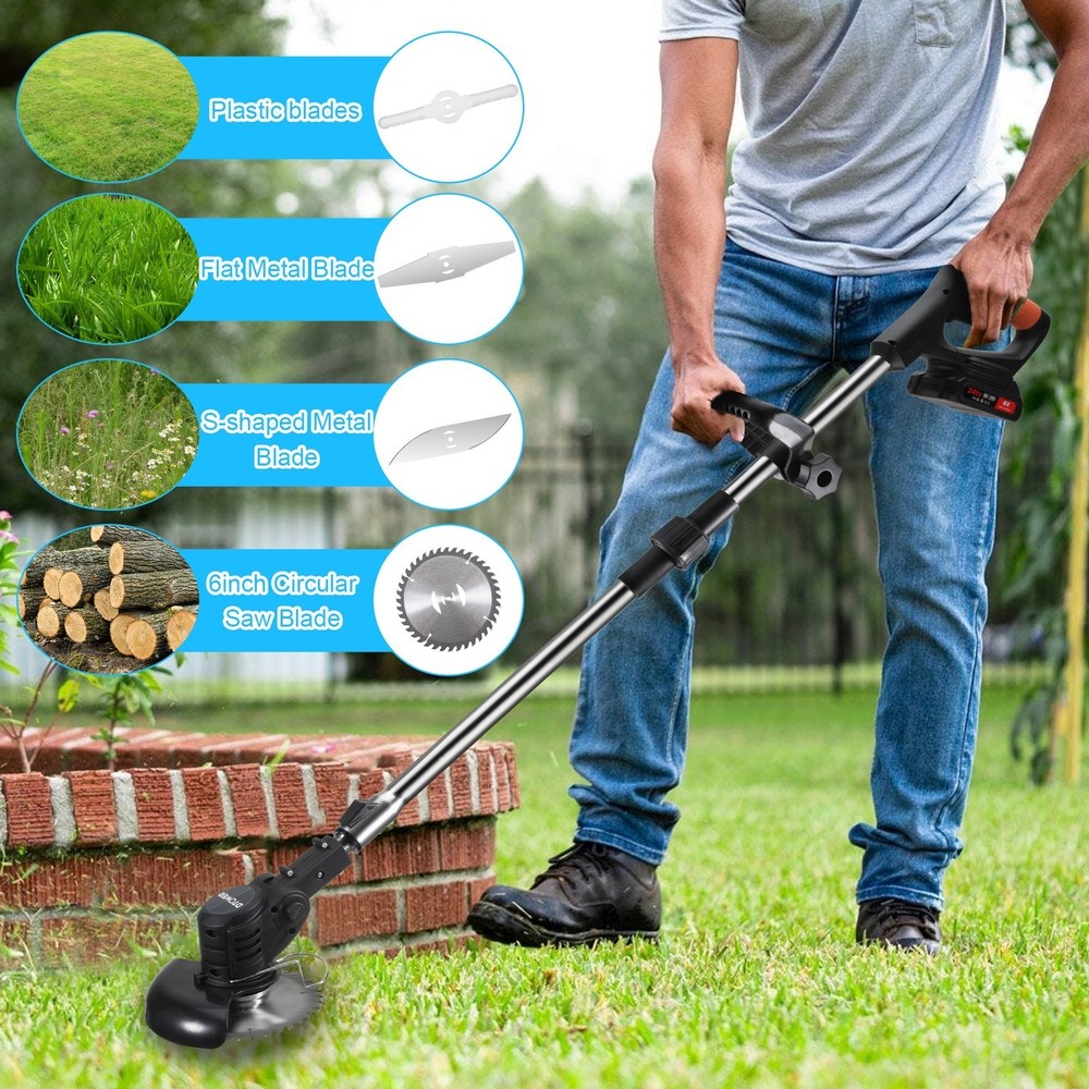 Cordless String Trimmer, Edger WeedWhacker Grass Eater Lawn Cutter w/2* Battery
