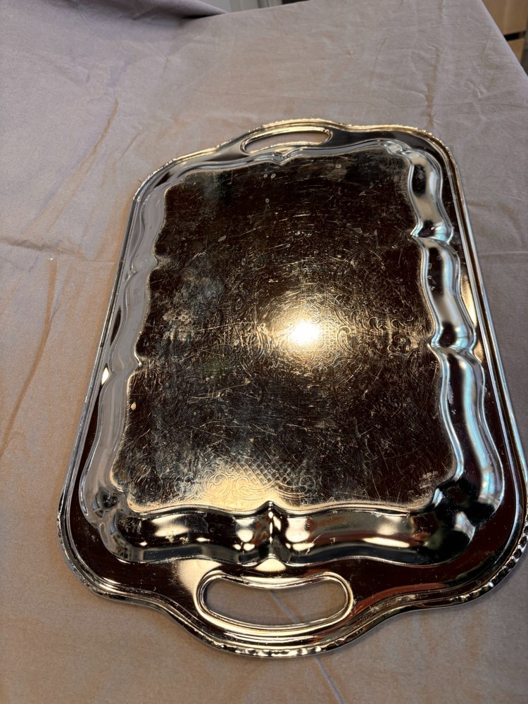Vintage Silverplate Serving Tray with Handles – Unmarked
