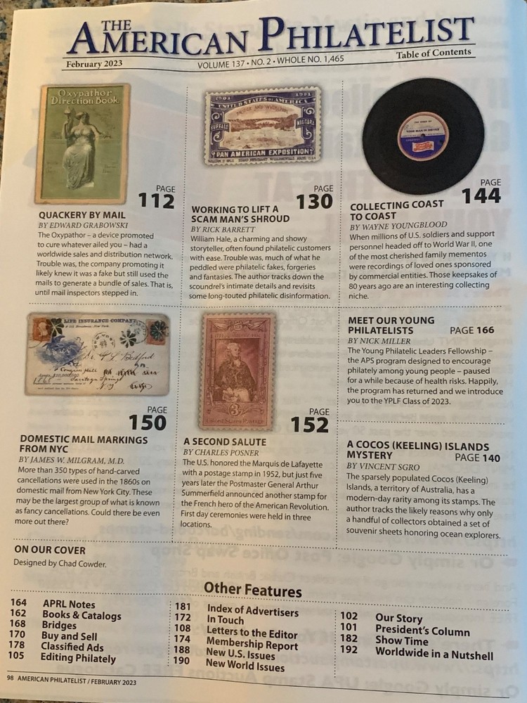 American Philatelist Magazine 2023, February