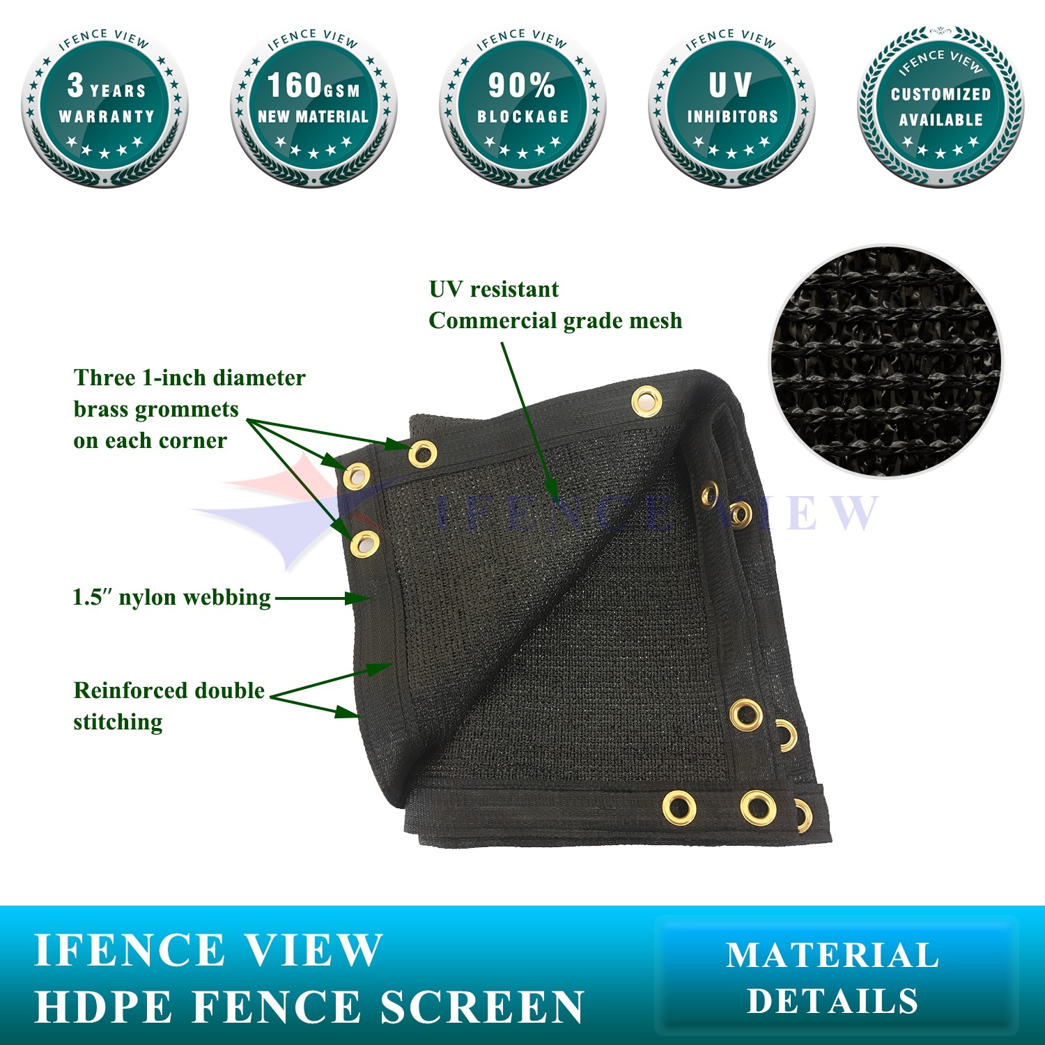 Ifenceview 4'x1'-4'x100' Black Fence Privacy Screen Mesh Fabric Garden Balcony