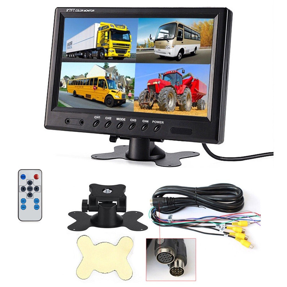 9" QUAD SPLIT MONITOR SCREEN 4x REAR VIEW BACKUP CCD CAMERA SYSTEM FOR TRUCK RV