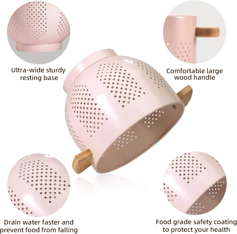 Chic 5.5 Quart Pink Kitchen Colander with Stable Base - Perfect for Draining