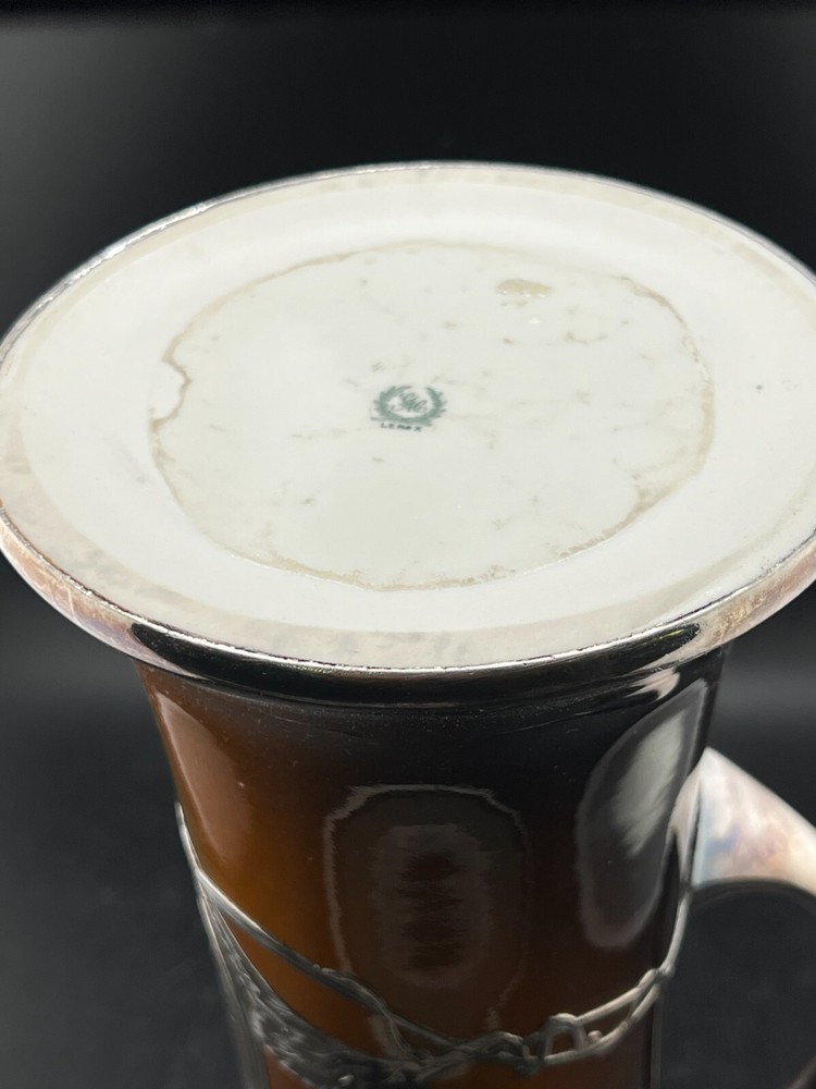 ANTIQUE LENOX MONOGRAM SILVER OVERLAY GRAPE LEAF PITCHER