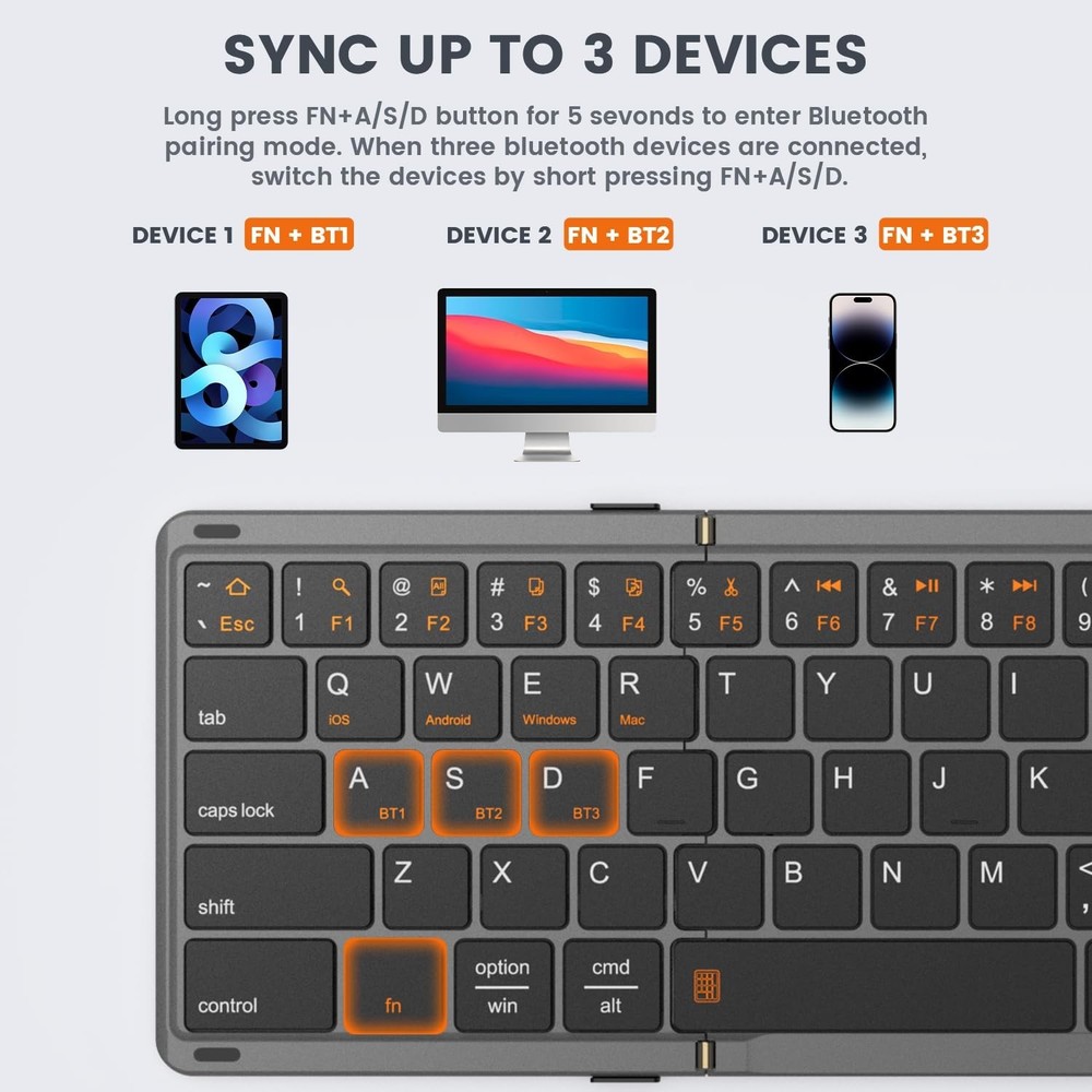 Foldable Bluetooth Keyboard, Portable Full Size Folding Keyboard with Touchpa...