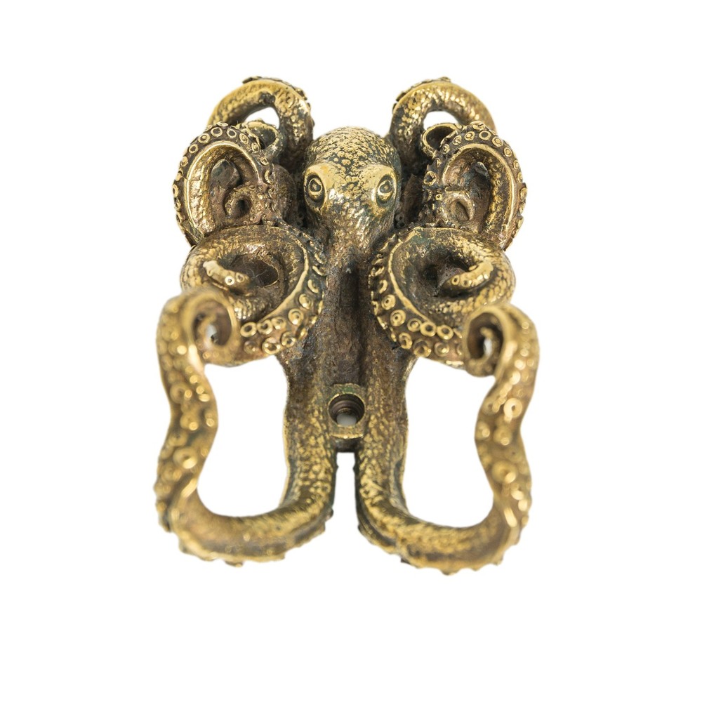 Solid Brass Octopus Double Wall Hook Handmade Nautical Animal Decor