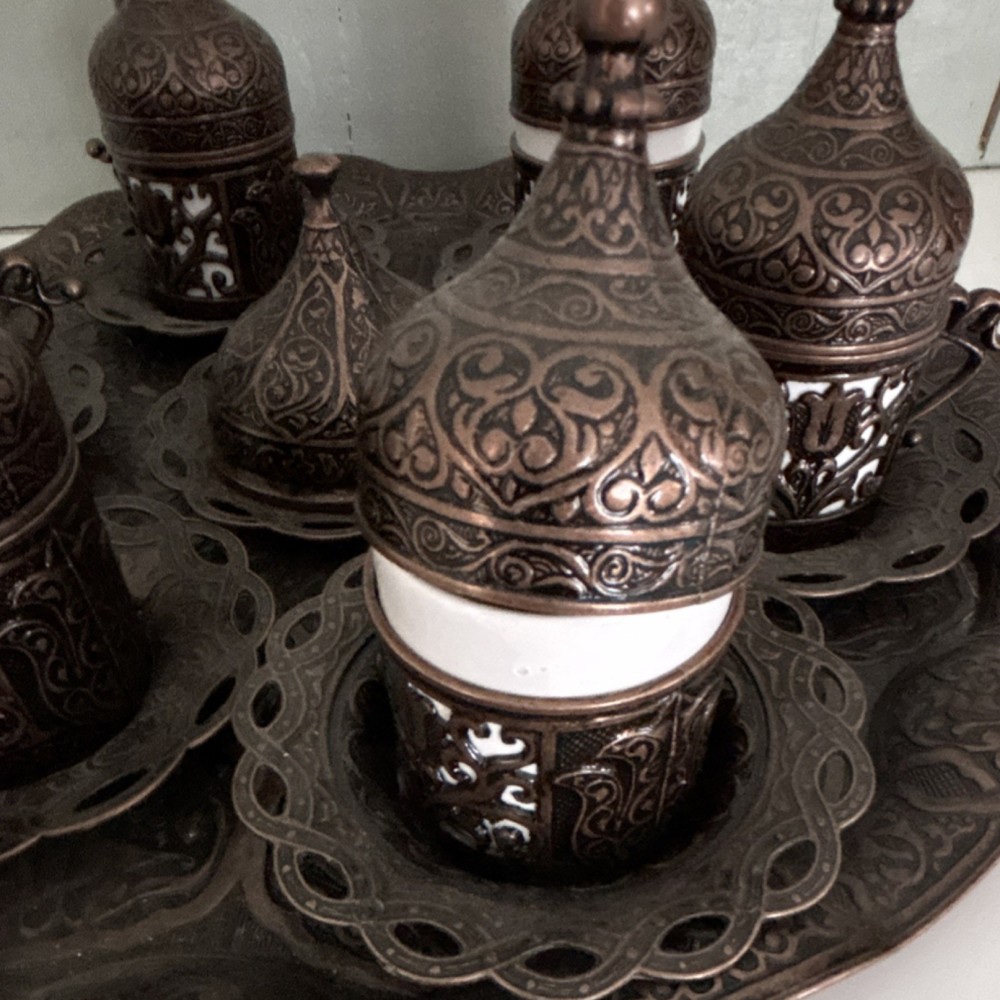 Turkish Middle Eastern Coffee Cup Set with Tray